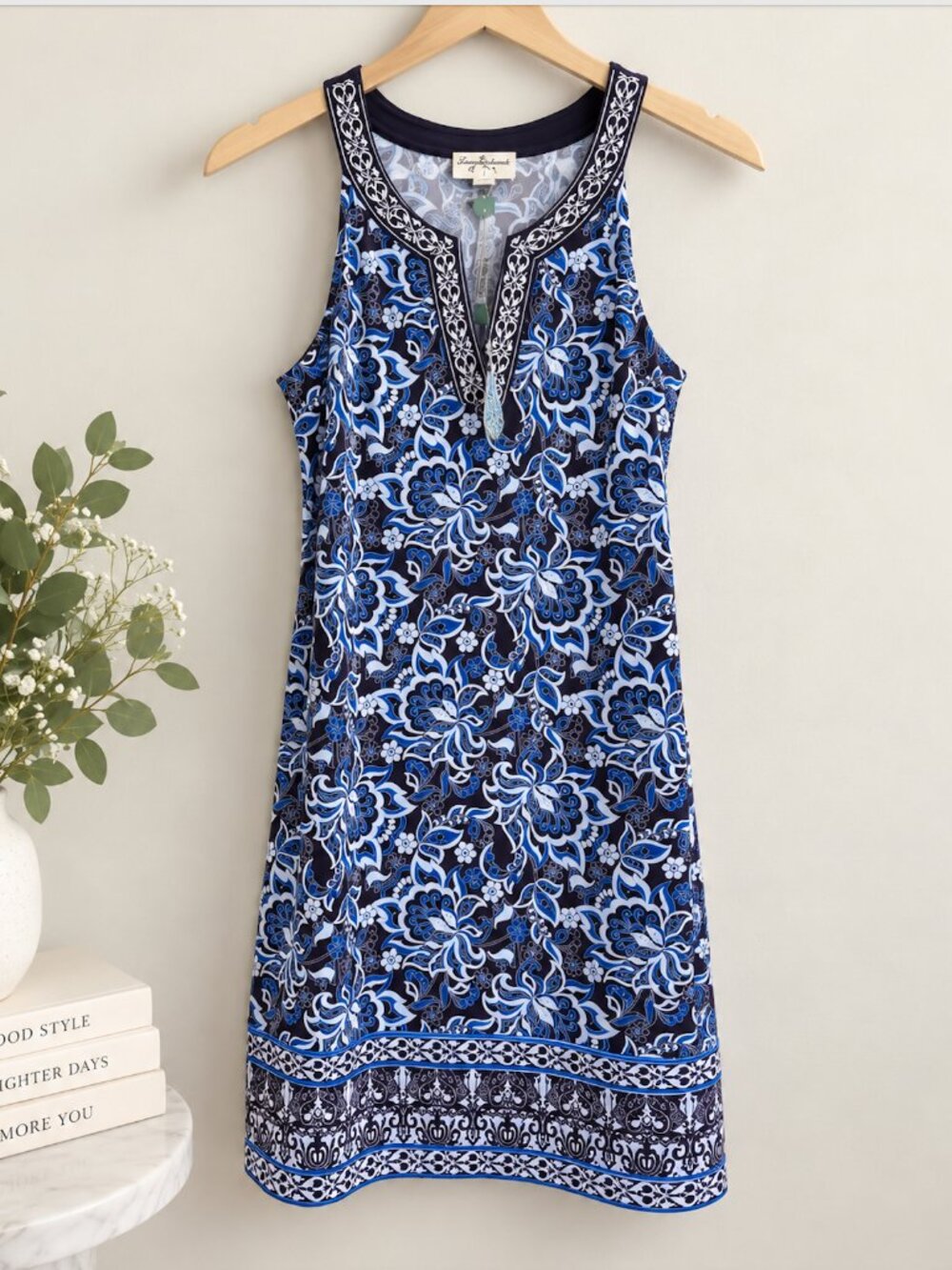 NWT Magnolia Grace Paisley Blue Purple Sleeveless Midi Dress Size M